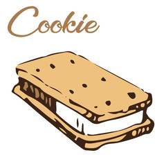 Vector illustration of cookie sandwich with chocolate cream and lettering