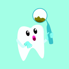 cute cartoon healthy tooth with decay problem