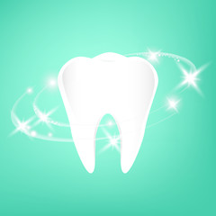 Healthy tooth with glowing effect, teeth whitening concept