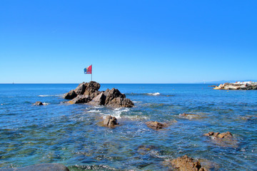 mediterranean sea with rocks in genoa city in italy