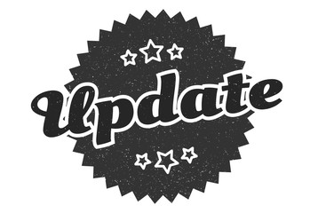 update sign. update round vintage retro label. update