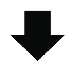 Black large downward pointing solid arrow icon sketched as vector symbol