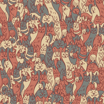 Cats seamless pattern. Cute pets vector background