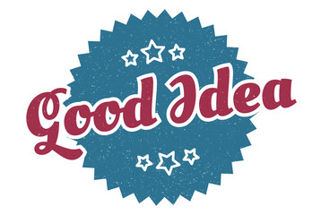 good idea sign. good idea round vintage retro label. good idea