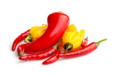 Red and yellow chili pepper isolated on white background