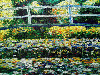 Art painting oil color The bridge lagoon ,  lotus  flower , Claude Monet - obrazy, fototapety, plakaty