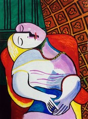 Le Rêve ,  art  girl  oil painting    The collection of colorful oil paintings is a background from Thailand  ,    pablo picasso  ,  , geometric shapes                        - obrazy, fototapety, plakaty