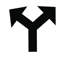 Solid black arrow fork in road going up to left or right vector icon. Change in direction business, education or life concept.