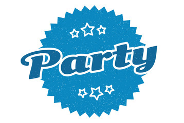 party sign. party round vintage retro label. party