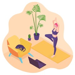 Obraz na płótnie Canvas 3d isometric flat design - Healthy life style, yoga at home