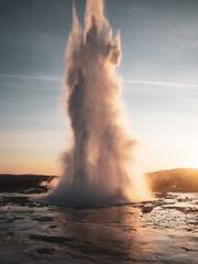 The Great Geysir erupting in spring, Iceland