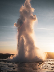 The Great Geysir erupting in spring, Iceland