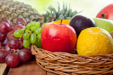 Wicker basket filled with fresh fruits