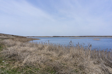 lake in the steppe. reservoir.