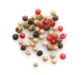 Mixed peppercorns isolated on white background