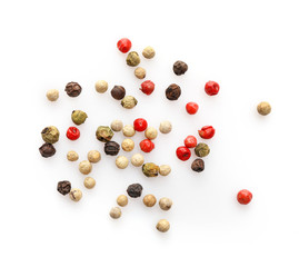 Mixed peppercorns isolated on white background