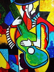 art oil painting    Abstract Triangle Curve Square , music , guitar , geometric shapes
