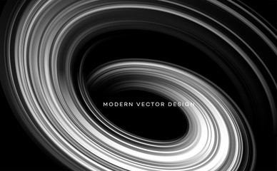 Monochrome, black and white Color bright swirl organic 3d shape. Grayscale Colored flow Trend design for web pages, posters, flyers, booklets, magazine covers, presentations. Vector illustration