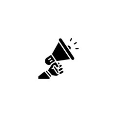 Hand holding megaphone Icon. Loudspeaker sign flat design style. Advertising and promotion symbol - Vector illustration