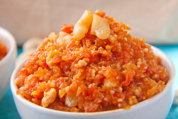 Gajar ka halwa in a bowl , indian sweets