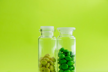 Medical preparations, vitamins, pills close-up, medical background.