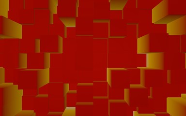 Abstract red elegant cube geometric background. Chaotically advanced rectangular bars. 3D Rendering, 3D illustration