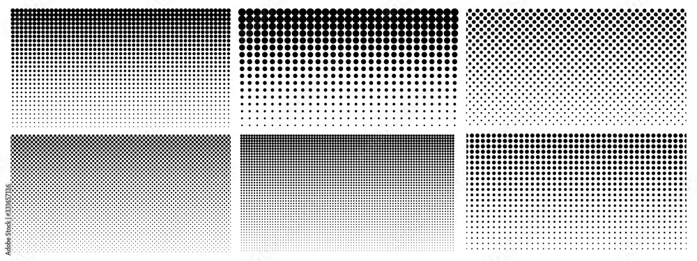 Wall mural halftone gradient. dotted gradient, smooth dots spraying and halftones dot background seamless horiz