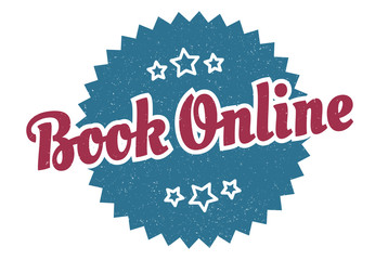 book online sign. book online round vintage retro label. book online