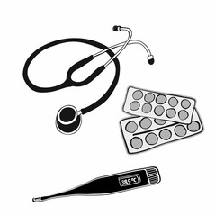 Medical items on an isolated background. Vector image.