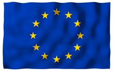 Slightly waving flag of the European Union isolated on white background, 3D rendering. Symbol of Europe. 3D illustration