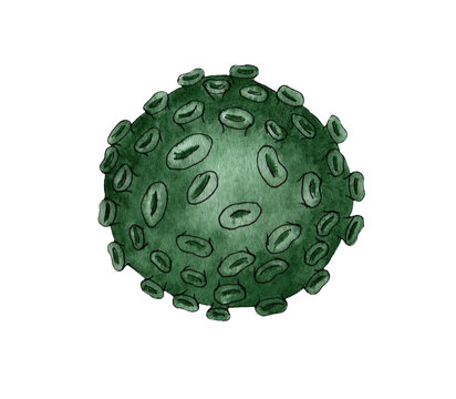 Green round pathogenic bacterium in watercolor	