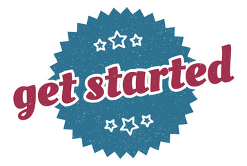 get started sign. get started round vintage retro label. get started