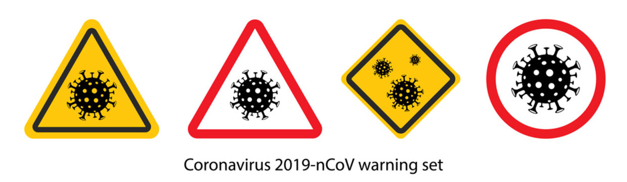coronavirus, icon, quarantine, sign, warning, logo, stop, caution, wuhan, biohazard, attention, virus, illustration, corona, infection, medical, bacteria, respiratory, vector, deadly, vaccine, pandemi