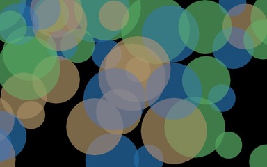Multicolored translucent circles on a dark background. 3D illustration