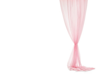 Tender pink silk curtain on white background