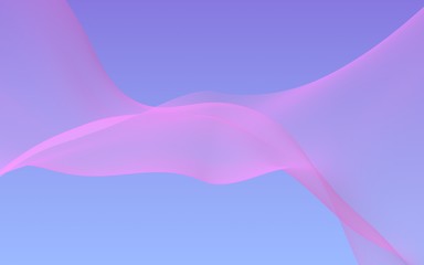 Pink wave on blue sky abstract background. Fluttering pink scarf. Waving on wind pink fabric. 3D illustration