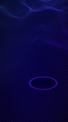 Abstract landscape on a blue background. Cyberspace grid. Mockup. hi tech network, technology. Vertical image orientation. 3D illustration