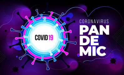 Coronavirus COVID-19 SARS-CoV-2 on a purple futuristic background. Virus infections prevention methods infographics. Deadly type of virus 2019-nCoV. Coronavirus microbe vector illustration