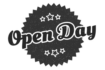 open day sign. open day round vintage retro label. open day