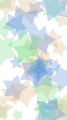 Multicolored translucent stars on a white background. Green tones. 3D illustration