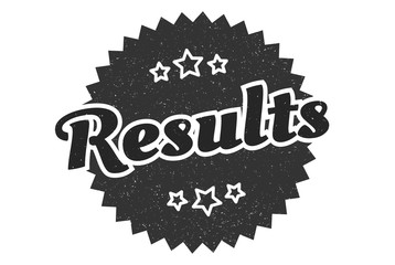 results sign. results round vintage retro label. results