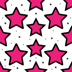 Pink color chaotic stars seamless pattern. Vector illustration.