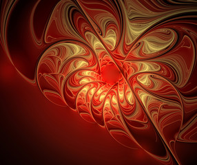 Red  golden fractal abstract pattern with copy space