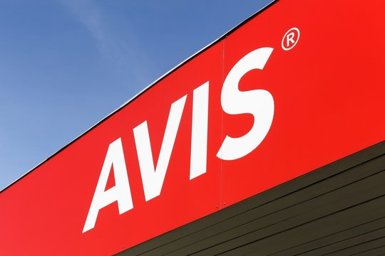 Vejle, Denmark - March 25, 2017: Avis logo on a wall. Avis is an American car rental company headquartered in New Jersey, United States