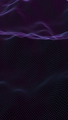 Abstract landscape on a dark background. Cyberspace purple grid. hi tech network. 3D illustration