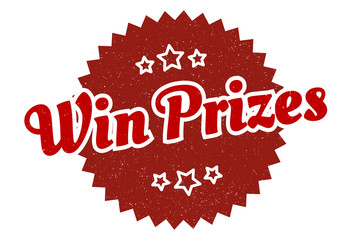 win prizes sign. win prizes round vintage retro label. win prizes