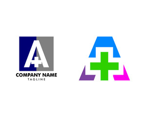 Set of Initial Letter A Cross Plus Logo, Medical Health Care Logo Template Design