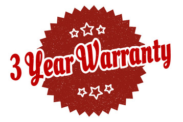 3 year warranty sign. 3 year warranty round vintage retro label. 3 year warranty