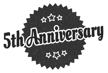 5th anniversary sign. 5th anniversary round vintage retro label. 5th anniversary