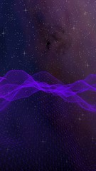 Abstract ultraviolet landscape on a dark background. Purple cyberspace grid. hi tech network. Outer space. Violet starry outer space texture. 3D illustration